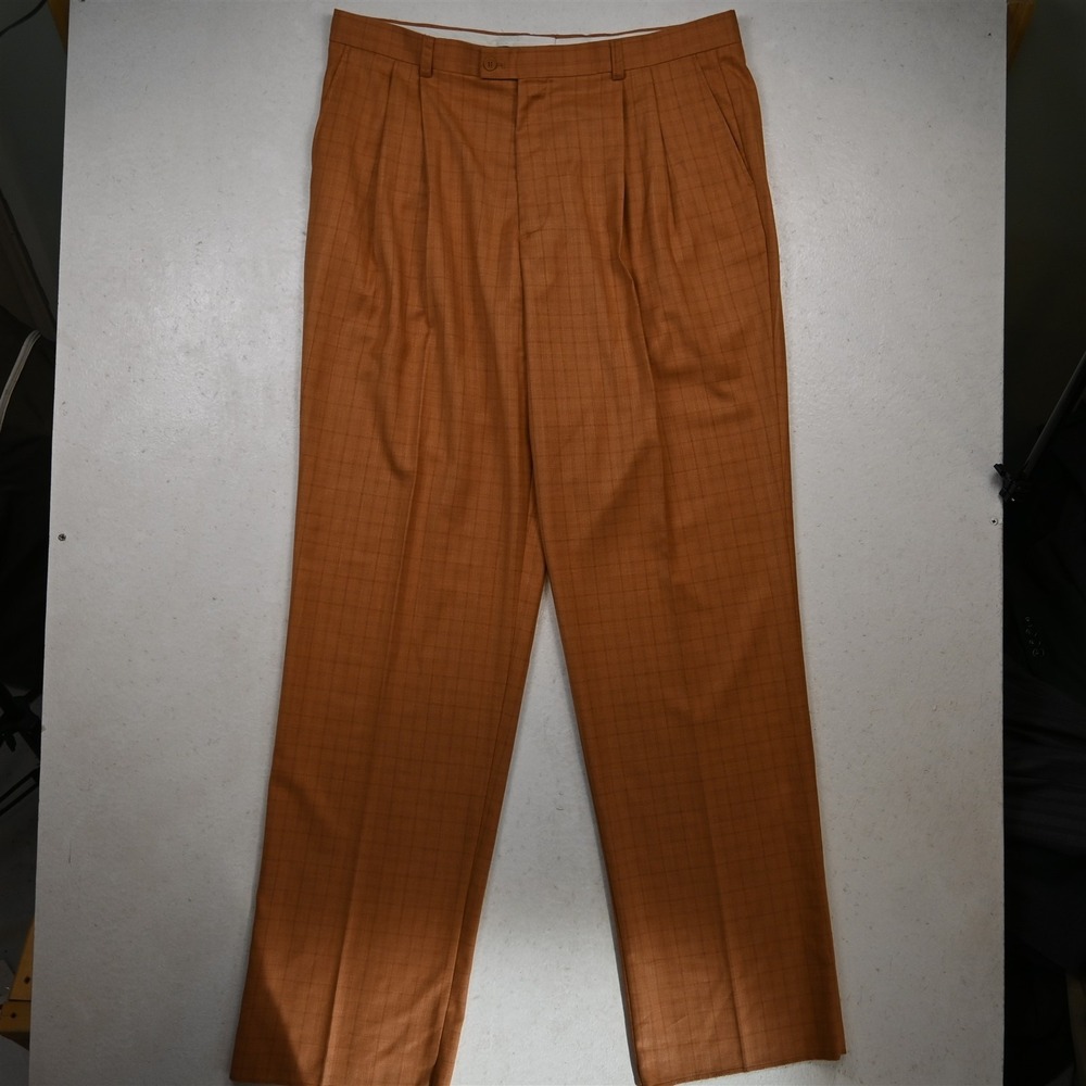 NEW‎ Stacy Adams 42x38 Orange Windowpane Pleated Full Cut Dress Mens Pants
